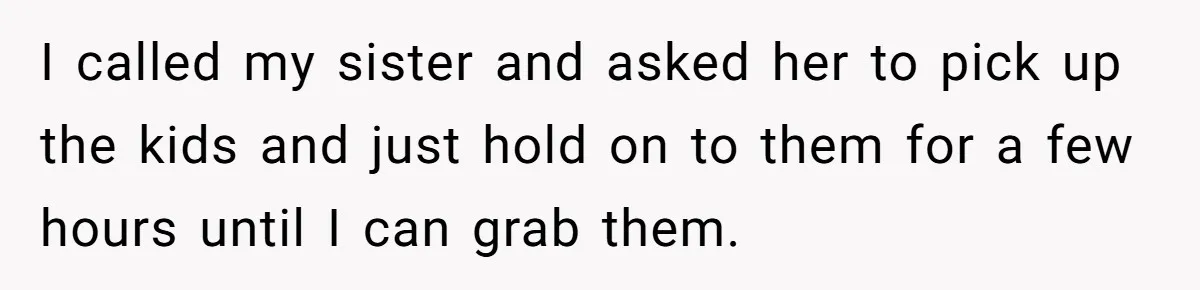 After Her Sister Refused To Help In An Emergency, She Calls Her Selfish And Cancels The Engagement Dinner I called my sister and asked her to pick up the kids and just hold on to them for a few hours until I can grab them.