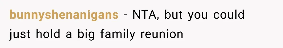 bunnyshenanigans − NTA, but you could just hold a big family reunion