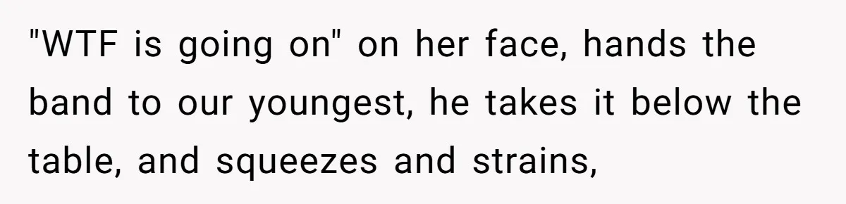 Man Surprises Wife With New Wedding Rings After Her Original Set Was Cut Off "WTF is going on" on her face, hands the band to our youngest, he takes it below the table, and squeezes and strains,