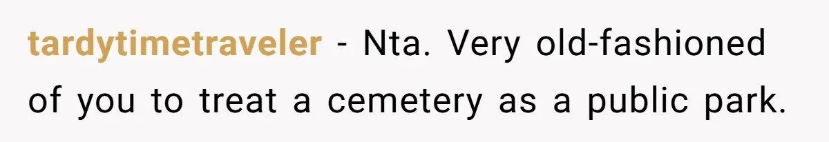A Post Surgery Snack In A Cemetery Leads To An Unexpected Moral Lecture From A Stranger tardytimetraveler − Nta. Very old-fashioned of you to treat a cemetery as a public park.