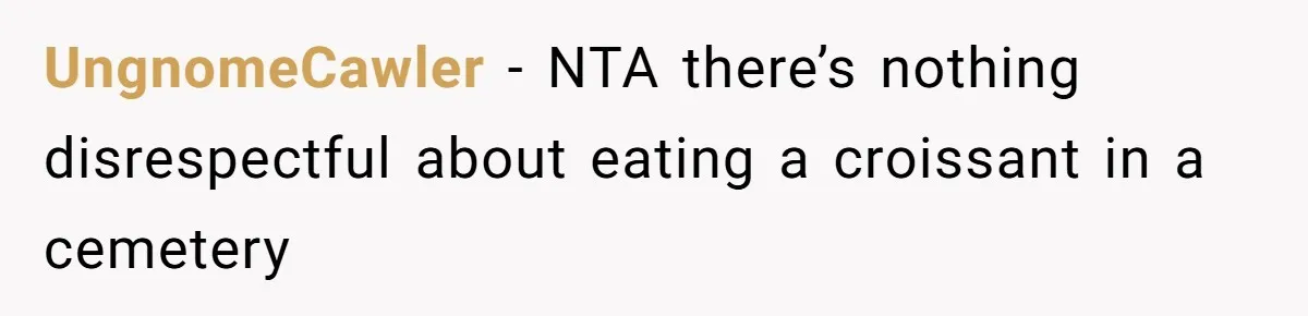 A Post Surgery Snack In A Cemetery Leads To An Unexpected Moral Lecture From A Stranger UngnomeCawler − NTA there’s nothing disrespectful about eating a croissant in a cemetery