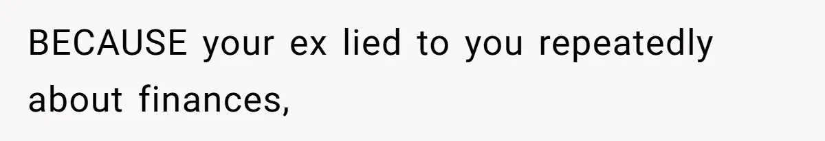 BECAUSE your ex lied to you repeatedly about finances,