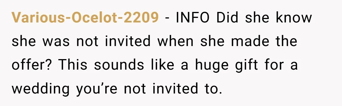 She Asked Her Tailor Friend to Help Pay for a Wedding Dress, and It Quietly Ended Their Friendship Various-Ocelot-2209 − INFO Did she know she was not invited when she made the offer? This sounds like a huge gift for a wedding you’re not invited to.