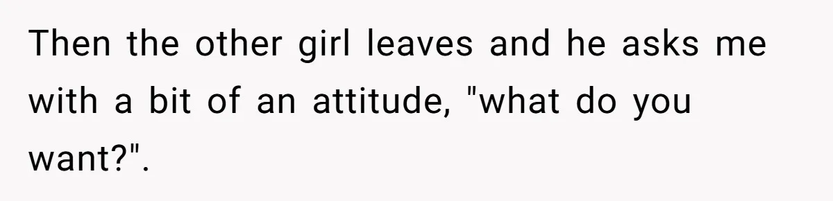 Then the other girl leaves and he asks me with a bit of an attitude, "what do you want?".
