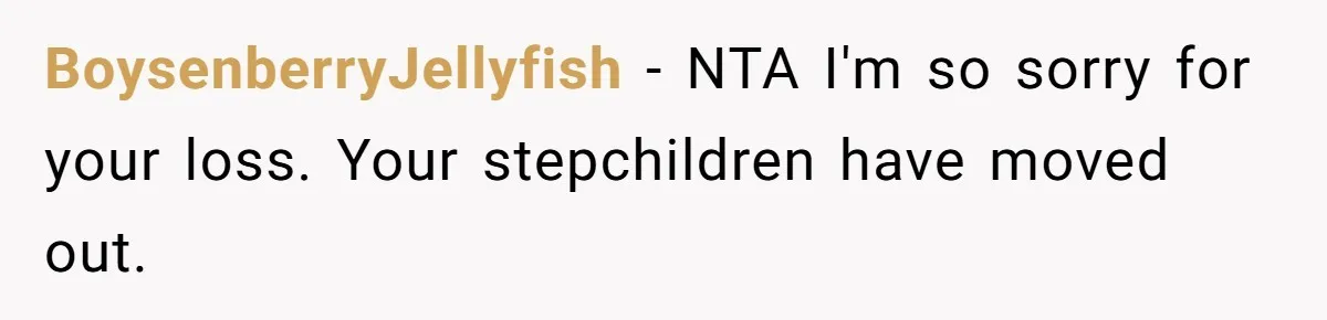 Dad Moves On After Wife’s Death, But Is He Wrong For Remodeling The Home And Excluding His Stepchildren? BoysenberryJellyfish − NTA I'm so sorry for your loss. Your stepchildren have moved out.