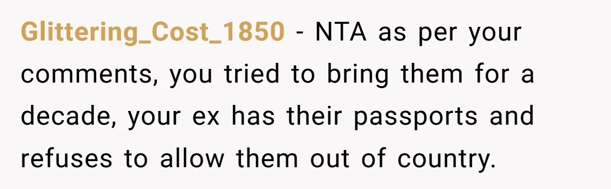 Dad Takes New Blended Family On Dream Vacation To His Home Country After Years Of Denial Glittering_Cost_1850 − NTA as per your comments, you tried to bring them for a decade, your ex has their passports and refuses to allow them out of country.