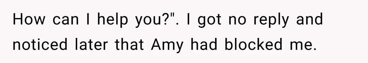 How can I help you?". I got no reply and noticed later that Amy had blocked me.
