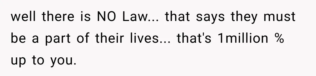 well there is NO Law... that says they must be a part of their lives... that's 1million % up to you.