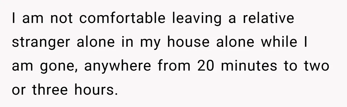 I am not comfortable leaving a relative stranger alone in my house alone while I am gone, anywhere from 20 minutes to two or three hours.