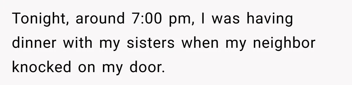 Tonight, around 7:00 pm, I was having dinner with my sisters when my neighbor knocked on my door.