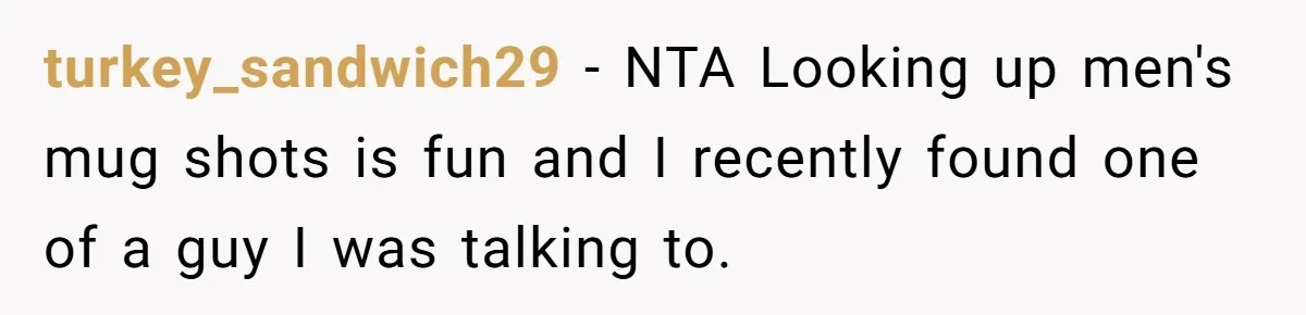 She Looked Up a Stranger’s Mugshot After Her Friend’s Late-Night Scare, Now Their Friendship Is on the Line turkey_sandwich29 − NTA Looking up men's mug shots is fun and I recently found one of a guy I was talking to.