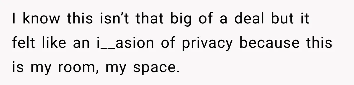 She Came Home to Find Her Brother Sleeping in Her Bed, and Now She Feels Like Her Space Was Violated I know this isn’t that big of a deal but it felt like an i__asion of privacy because this is my room, my space.