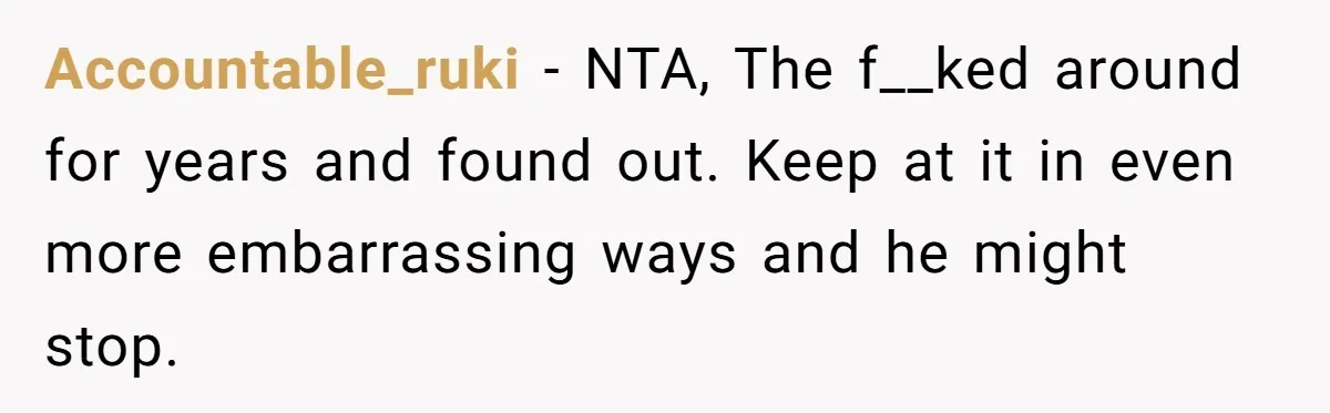 Wife Calls Out Husband Loudly At Family Dinner After Years Of "Tasering" Accountable_ruki − NTA, The f__ked around for years and found out. Keep at it in even more embarrassing ways and he might stop.