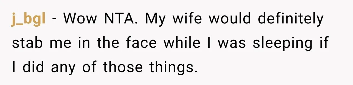 Wife Bursts Into Tears Over Husband Birthday Gift After Years Of Body Remarks j_bgl − Wow NTA. My wife would definitely stab me in the face while I was sleeping if I did any of those things.