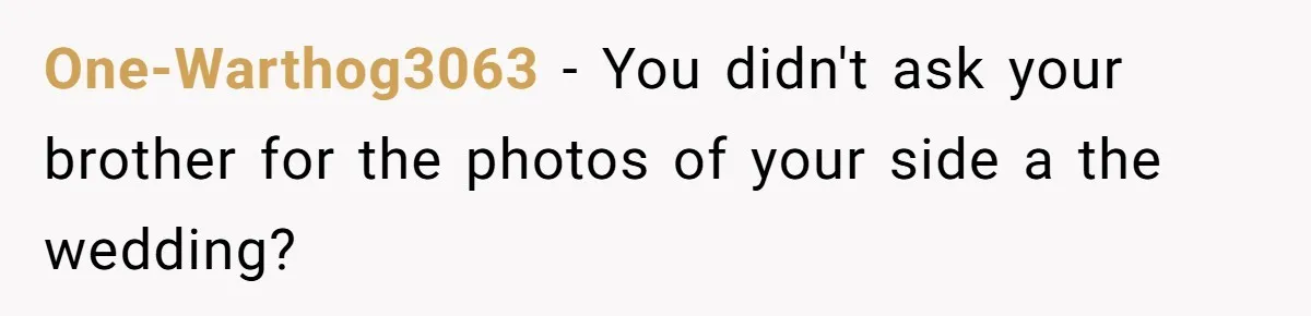 Sister-In-Law Excludes Family From Wedding Photos, Bride’s Payback Leaves Her Invisible One-Warthog3063 − You didn't ask your brother for the photos of your side a the wedding?