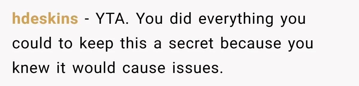 hdeskins − YTA. You did everything you could to keep this a secret because you knew it would cause issues.