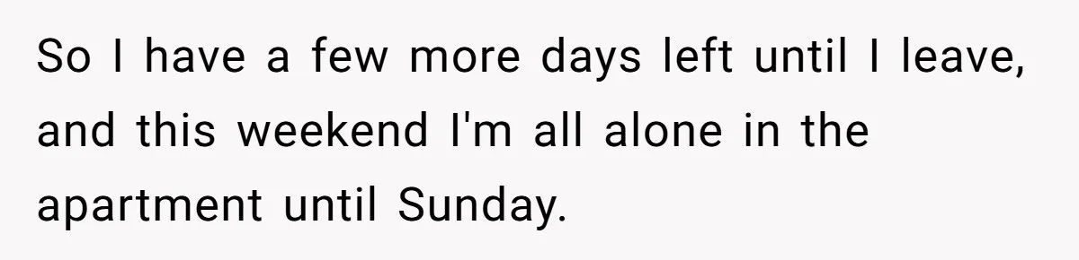 So I have a few more days left until I leave, and this weekend I'm all alone in the apartment until Sunday.