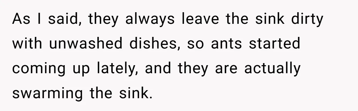 As I said, they always leave the sink dirty with unwashed dishes, so ants started coming up lately, and they are actually swarming the sink.