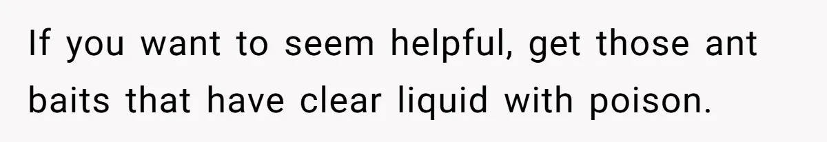 If you want to seem helpful, get those ant baits that have clear liquid with poison.