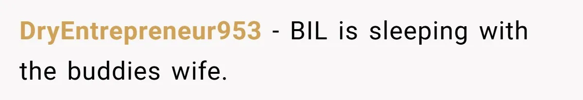 DryEntrepreneur953 − BIL is sleeping with the buddies wife.