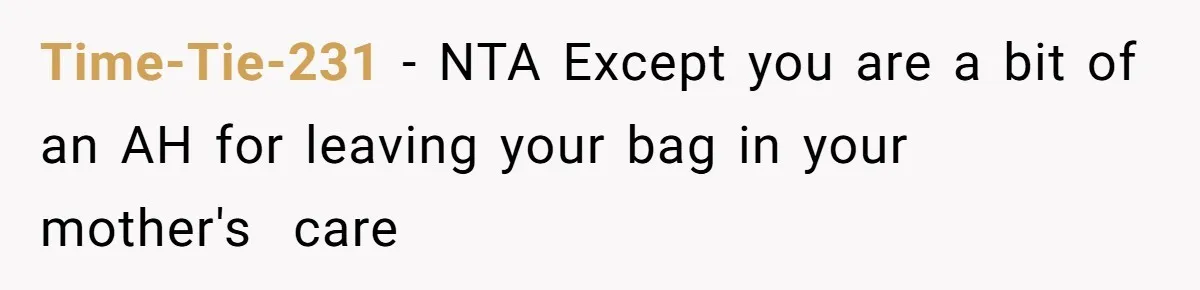 She Finally Told Her Mother She Didn’t Feel Safe, and It Only Made Things Worse Time-Tie-231 − NTA Except you are a bit of an AH for leaving your bag in your mother's care
