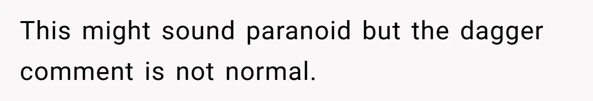 This might sound paranoid but the dagger comment is not normal.