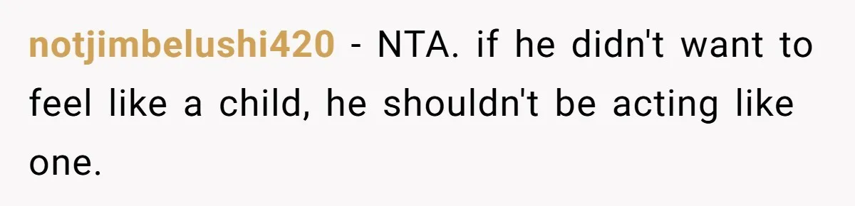 He Kept Snatching Things Out of People’s Hands, So She Finally Snatched Back notjimbelushi420 − NTA. if he didn't want to feel like a child, he shouldn't be acting like one.