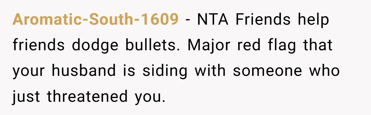 She Warned Her Friend About a Man’s Dark Past, and Now Her Husband Says She Went Too Far Aromatic-South-1609 − NTA Friends help friends dodge bullets. Major red flag that your husband is siding with someone who just threatened you.