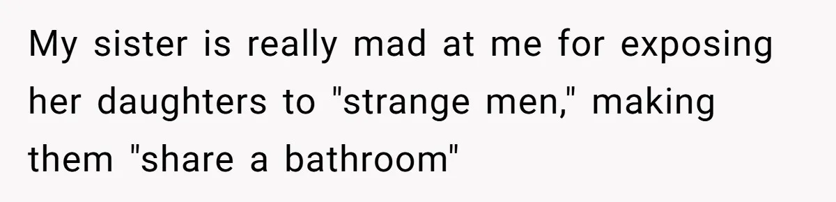 Woman Stands Firm Against Sister’s Demand To Evict Paying Housemates For Divorce Refuge My sister is really mad at me for exposing her daughters to "strange men," making them "share a bathroom"