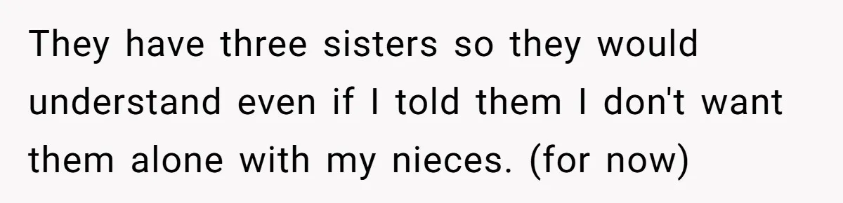 Woman Stands Firm Against Sister’s Demand To Evict Paying Housemates For Divorce Refuge They have three sisters so they would understand even if I told them I don't want them alone with my nieces. (for now)