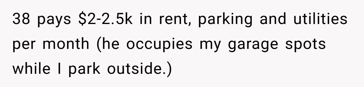 Woman Stands Firm Against Sister’s Demand To Evict Paying Housemates For Divorce Refuge 38 pays $2-2.5k in rent, parking and utilities per month (he occupies my garage spots while I park outside.)