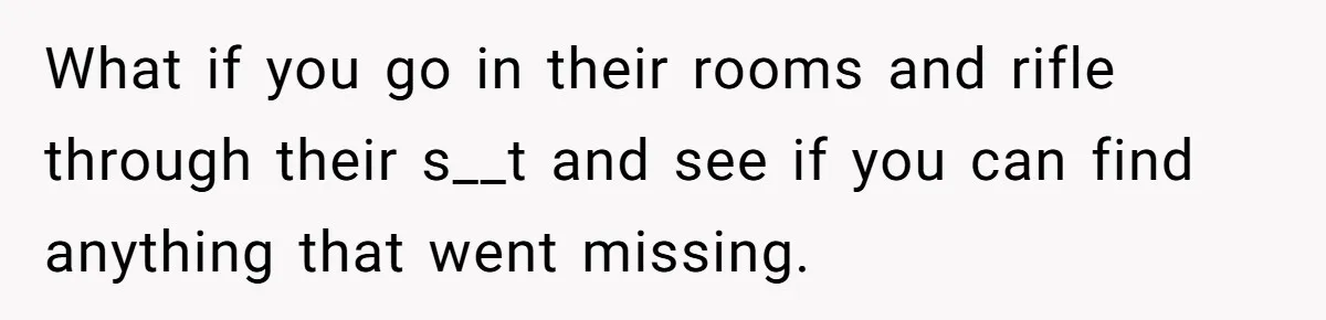 What if you go in their rooms and rifle through their s__t and see if you can find anything that went missing.