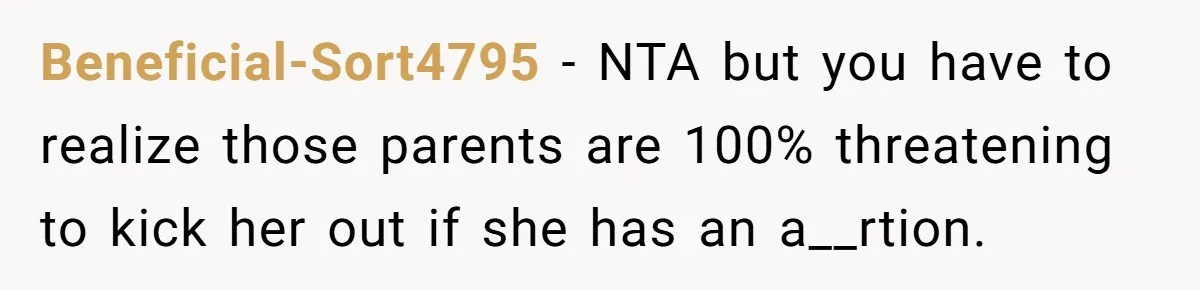 Mother Threatens Pregnant Teen Girlfriend's Family With Intentions To Give Up Her Baby Beneficial-Sort4795 − NTA but you have to realize those parents are 100% threatening to kick her out if she has an a__rtion.