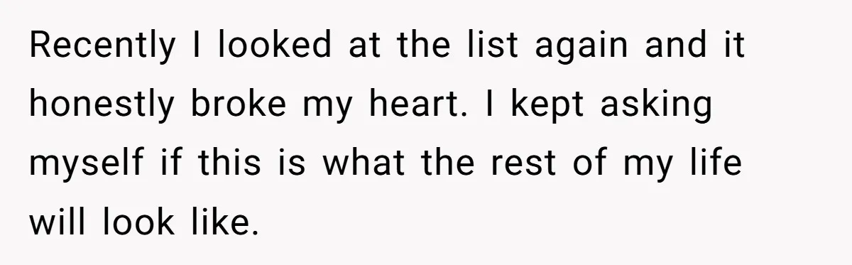 Wife Secretly Tracks Husband Choosing His Mother Over Her In Family Home Recently I looked at the list again and it honestly broke my heart. I kept asking myself if this is what the rest of my life will look like.