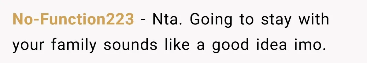 Wife Secretly Tracks Husband Choosing His Mother Over Her In Family Home No-Function223 − Nta. Going to stay with your family sounds like a good idea imo.