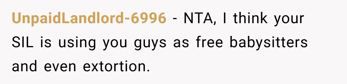 Newlywed Husband Demands Wife Stop Raising Her Sister's Child Before Their Marriage Collapses UnpaidLandlord-6996 − NTA, I think your SIL is using you guys as free babysitters and even extortion.
