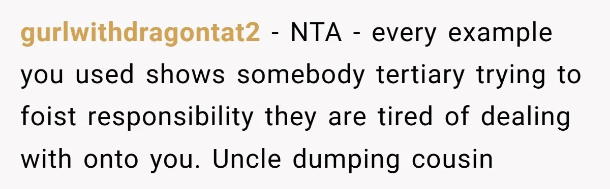 They Refused to Let Anyone Move Into Their Spacious Home, and Now Friends and Family Keep Pushing Back gurlwithdragontat2 − NTA - every example you used shows somebody tertiary trying to foist responsibility they are tired of dealing with onto you. Uncle dumping cousin