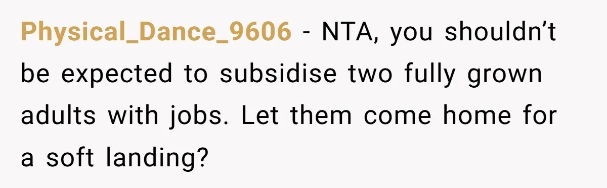 Dad Takes Contract Job To Escape His Grown Kids, Wife Begs For More Money Physical_Dance_9606 − NTA, you shouldn’t be expected to subsidise two fully grown adults with jobs. Let them come home for a soft landing?