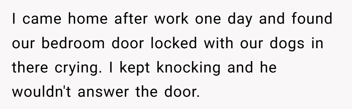 I came home after work one day and found our bedroom door locked with our dogs in there crying. I kept knocking and he wouldn't answer the door.