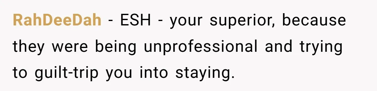 Is It "Being a Team Player" if You are Staying Late for Zero Pay? RahDeeDah − ESH - your superior, because they were being unprofessional and trying to guilt-trip you into staying.