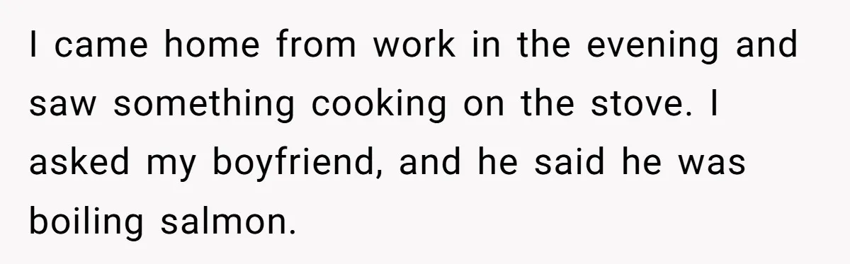 I came home from work in the evening and saw something cooking on the stove. I asked my boyfriend, and he said he was boiling salmon.
