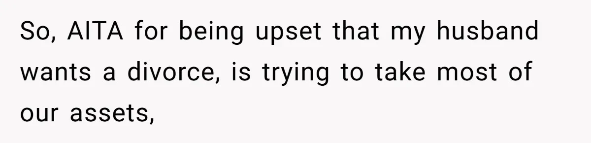 So, AITA for being upset that my husband wants a divorce, is trying to take most of our assets,