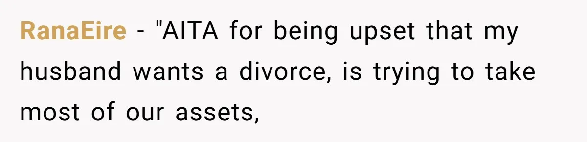 RanaEire − "AITA for being upset that my husband wants a divorce, is trying to take most of our assets,