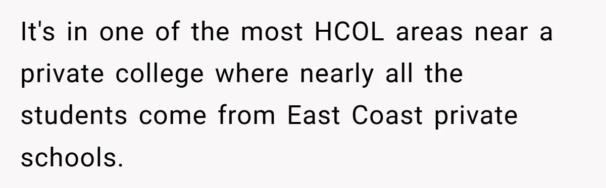 It's in one of the most HCOL areas near a private college where nearly all the students come from East Coast private schools.