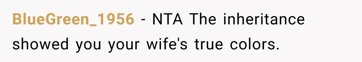 BlueGreen_1956 − NTA The inheritance showed you your wife's true colors.