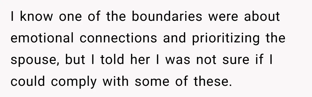 Wife Pushes For Open Relationship, Husband Finds Love Elsewhere And Wants Out I know one of the boundaries were about emotional connections and prioritizing the spouse, but I told her I was not sure if I could comply with some of these.