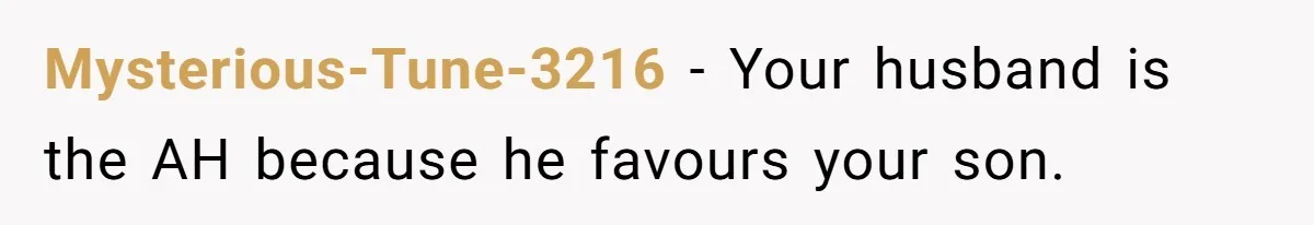 Mysterious-Tune-3216 − Your husband is the AH because he favours your son.