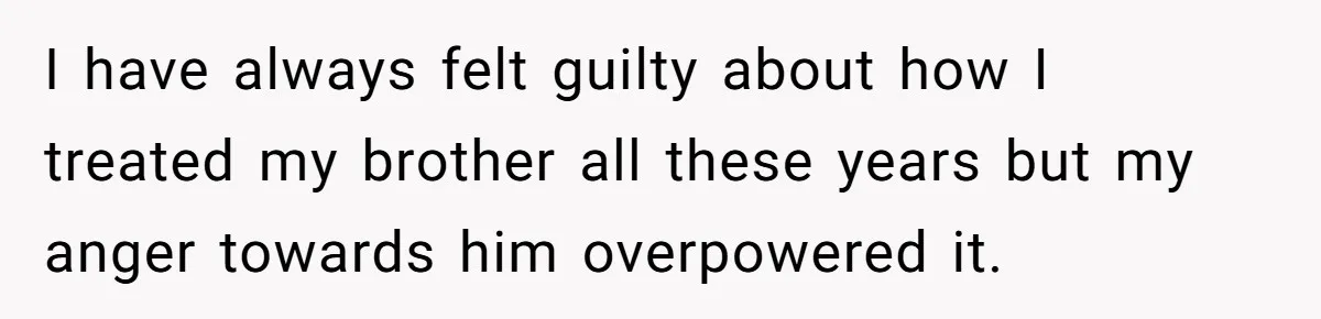 I have always felt guilty about how I treated my brother all these years but my anger towards him overpowered it.
