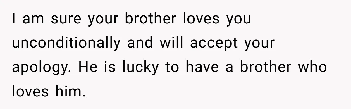 I am sure your brother loves you unconditionally and will accept your apology. He is lucky to have a brother who loves him.