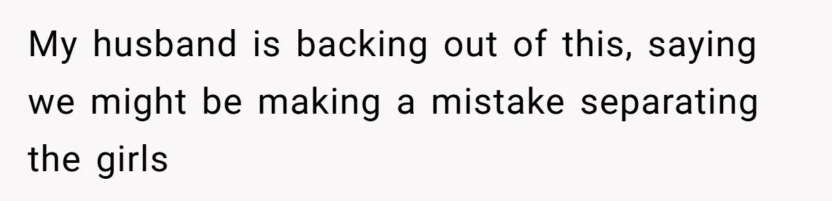 My husband is backing out of this, saying we might be making a mistake separating the girls